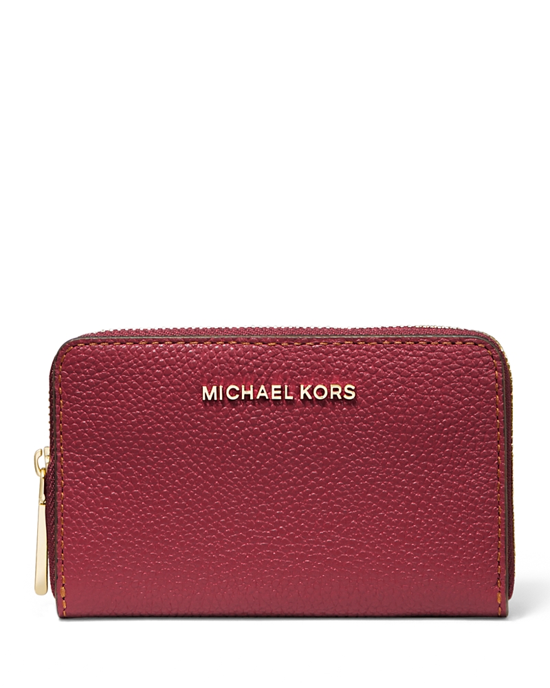 Michael Kors Michael Jet Set Leather Card Case In Deep Red