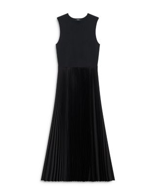 Satin Pleated Skirt Midi Dress