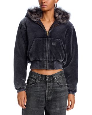 alexanderwang Faux Fur Trim Cropped Hoodie | Bloomingdale's