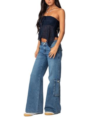 Embroidered Sheer Strapless Top