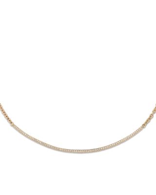 18K Rose Gold Diamond Curved Bar Necklace, 15" 