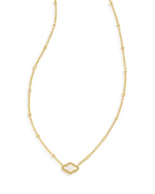 Kendra Scott Abbie Pave Framed Stone Adjustable Mini Pendant Necklace in 14K Gold Plated, 14-18