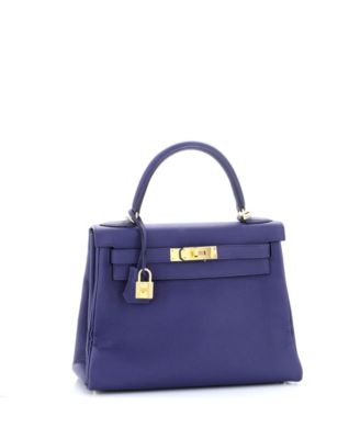 Kelly 28 Handbag Blue Togo with Gold Hardware
