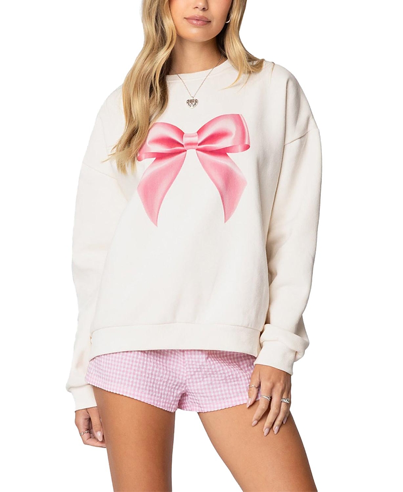 Edikted Bow Graphic Sweatshirt In Cream