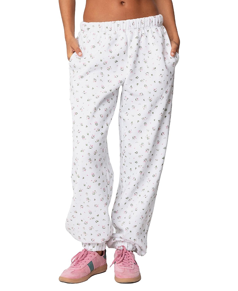 Edikted Floral Oversize Sweatpants In Cream