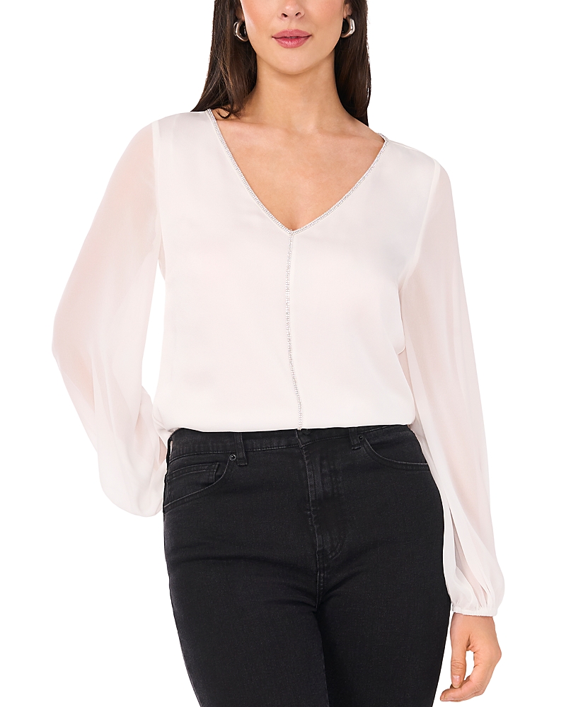 Vince Camuto Rhinestone Chiffon Sleeve Top In White