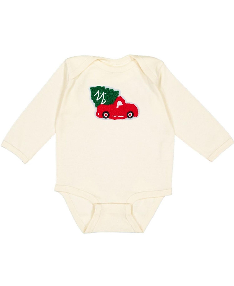 Sweet Wink Boys' Christmas Truck Patch Long Sleeve Bodysuit - Baby In Neutral