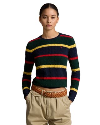 Ralph Lauren - Striped Cable Knit Wool Cashmere Sweater