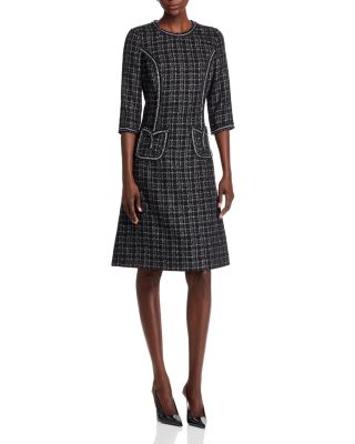 Teri Jon by Rickie Freeman - Metallic Plaid Boucle Chain Trim Dress