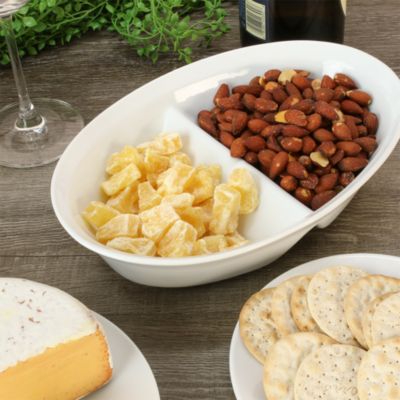 Porcelain Divided Oval Serving Bowl, 10.5", White