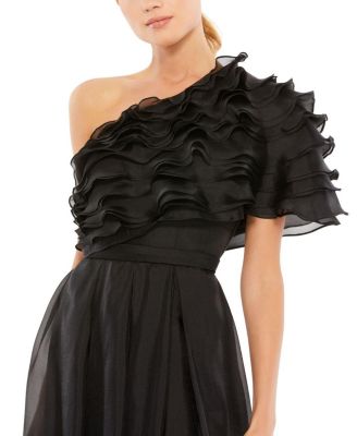  Ruffle Layered One Shoulder Gown