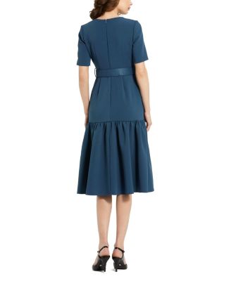  Belted Crepe Midi Dress With Pockets