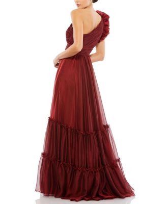  Organza One-Shoulder Pleated Gown