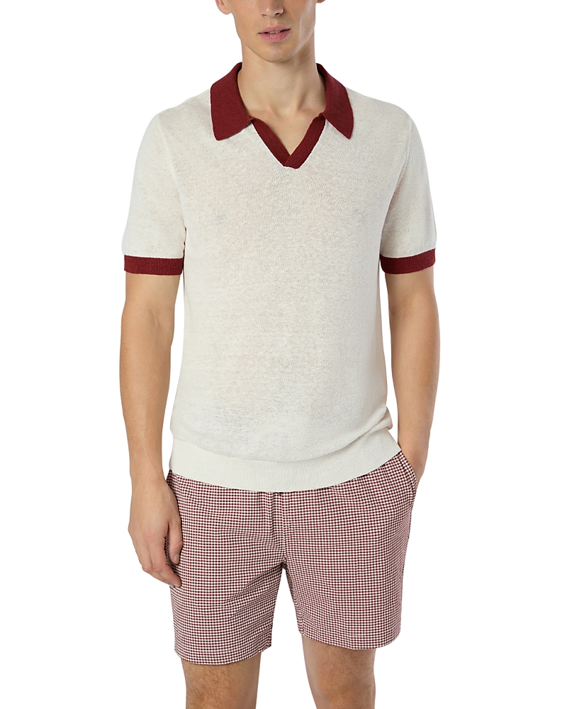 Onia Linen Johnny Collar Polo Sweater In Salt/brick