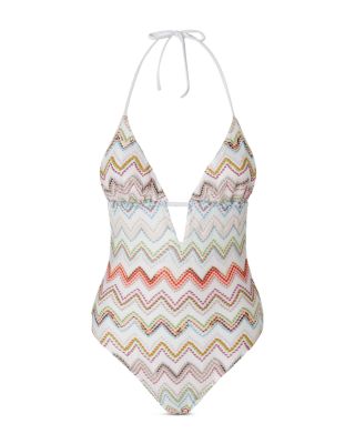 Halter Plunge Neck One Piece Swimsuit