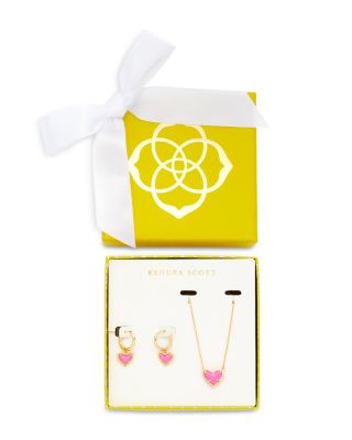Ari Pink Heart Pendant Necklace & Matching Stud Earrings, Set of 2