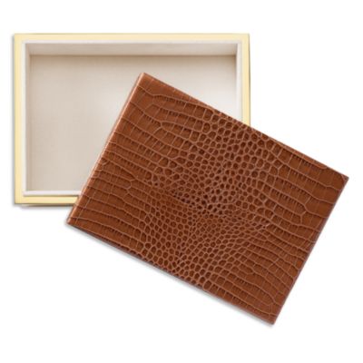 Classic Croc Embossed Leather Small Box in Chestnut
