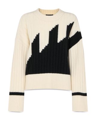 Graphic Intarsia Wool Blend Crewneck Knit Sweater