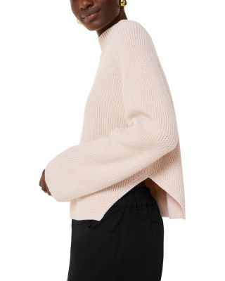 Side Split Wool Blend Mock Neck Knit Sweater