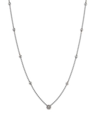 Roberto Coin 18K White Gold Alternating Bead Chain with Bezel Set Diamonds, 17