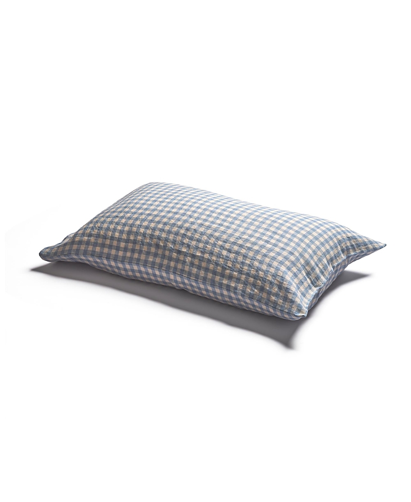 Piglet In Bed Gingham Linen Blend Pillowcase Pair, Queen In Warm Blue Gingham