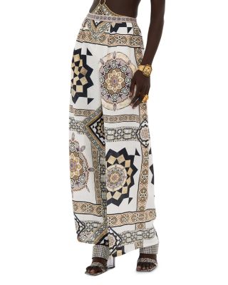 Camilla - Linen Wide Leg Pants in Tile Style