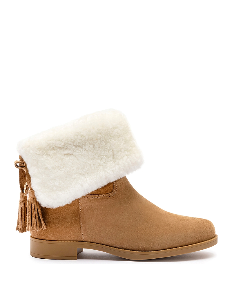 Larroude Verbier Suede & Shearling Ankle Booties In Peanut