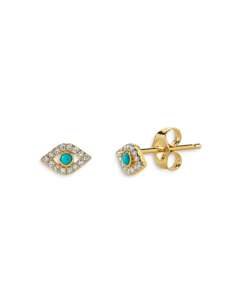 Sydney Evan 14k Yellow Gold Small Bezel Evil Eye Stud Earring In Blue/gold