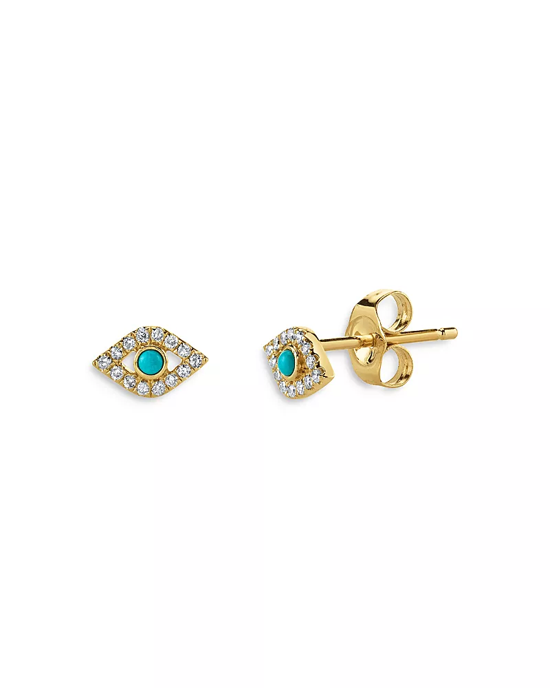 Sydney Evan 14K Yellow Gold Small Bezel Evil Eye Single Stud Earring