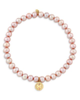 Wicked x Sydney Evan 14K Yellow Gold Glinda Butterfly Charm Pink Freshwater Pearl Bracelet