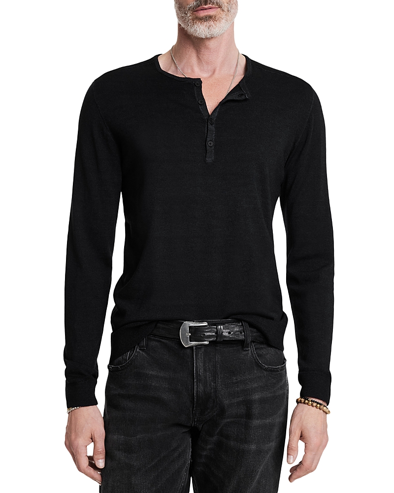 John Varvatos Eren Regular Fit Wool Blend Henley Tee In Black
