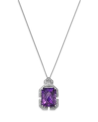 14K White Gold Amethyst & Diamond Necklace, 18"
