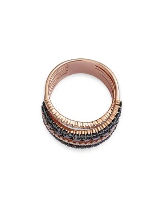White & Black Diamond Crisscross Ring in 14K Rose Gold, 1.86 tcw 