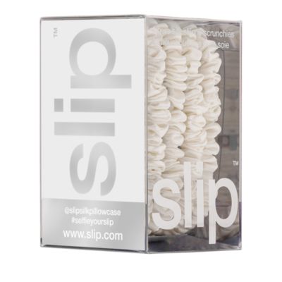 Pure Silk Back to Basics Skinny Scrunchies in White, Set of 4