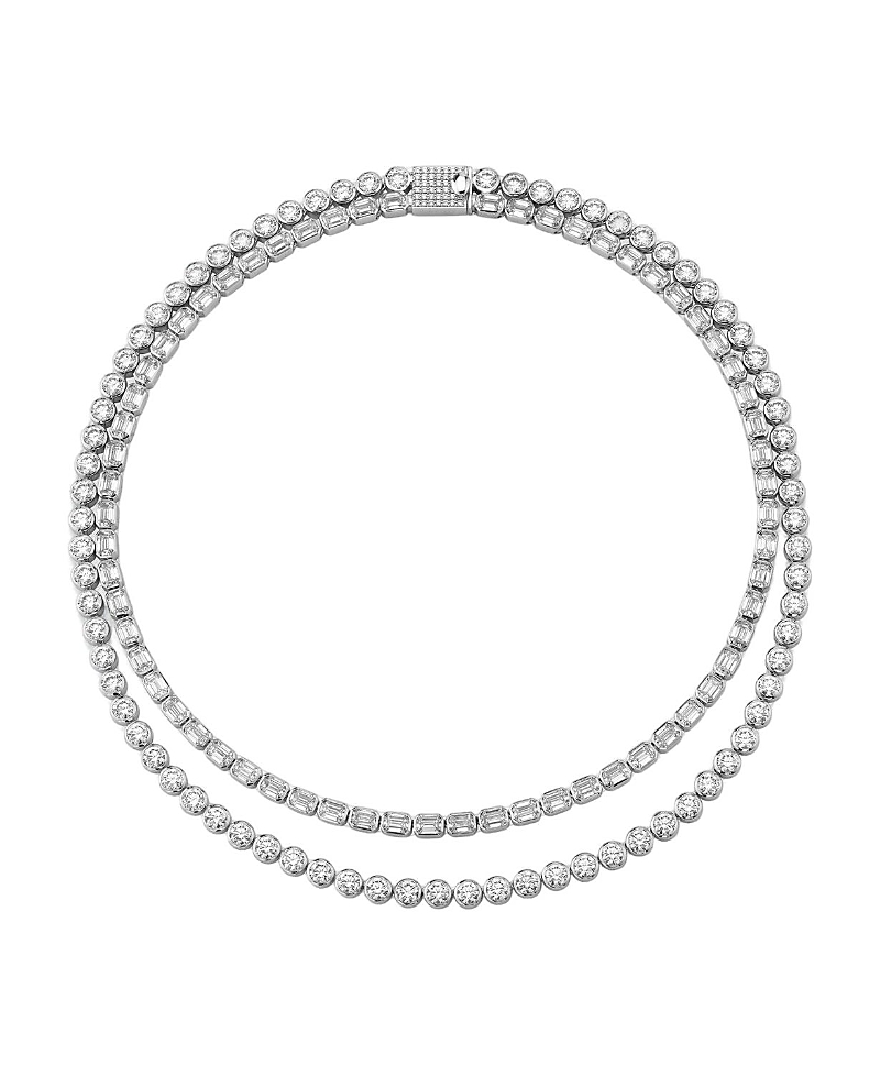 Celestial Double Strand Tennis Necklace in 14K White Gold, 42.36ctw Emerald & Brilliant Round Lab Grown Diamonds