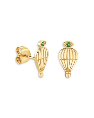 Sydney Evan - Wicked x Sydney Evan 14K Yellow Gold Emerald Hot Air Balloon Stud Earrings