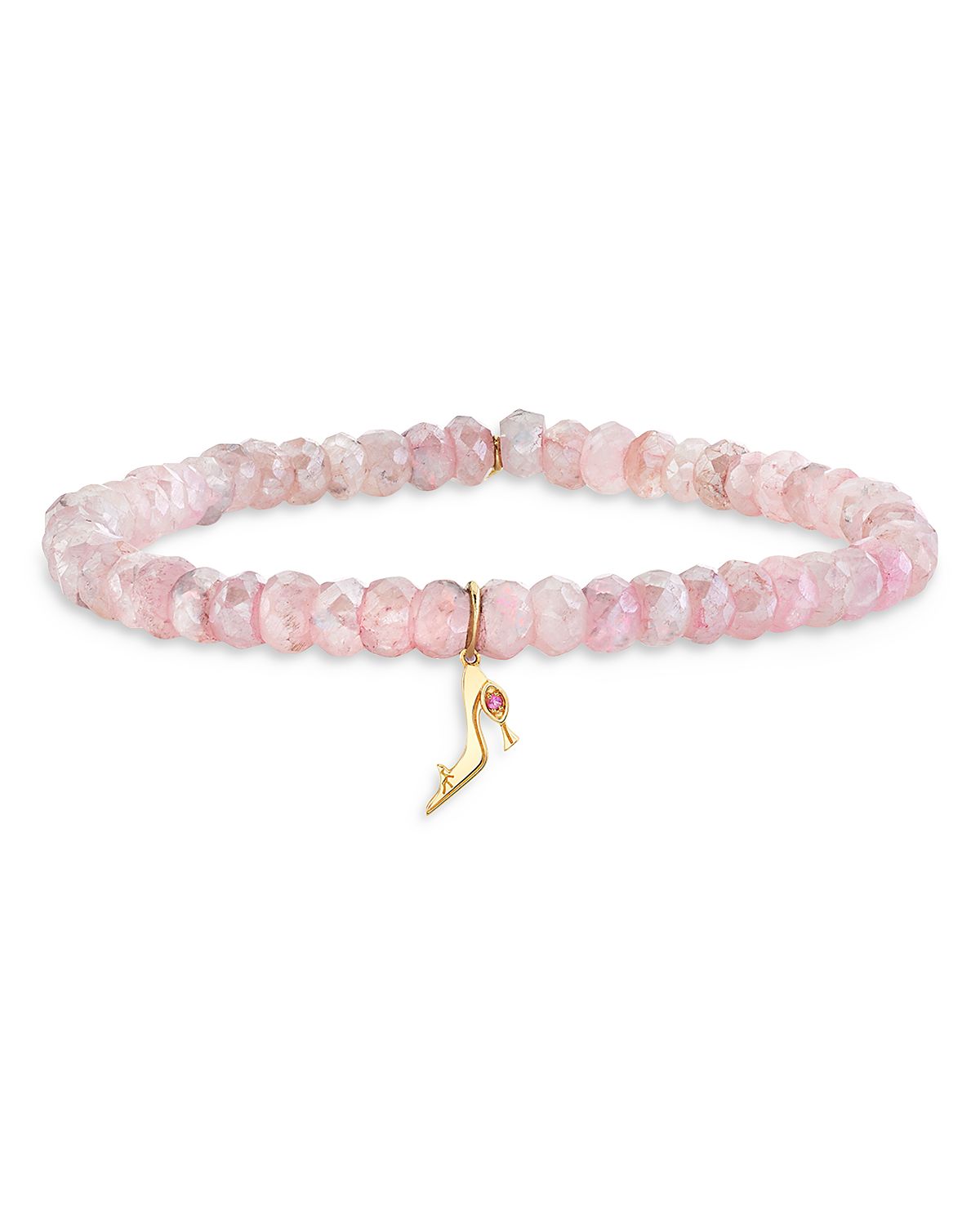 Sydney Evan Wicked x Sydney Evan 14K Yellow Glinda Pure Heel Charm Pink Beaded Bracelet