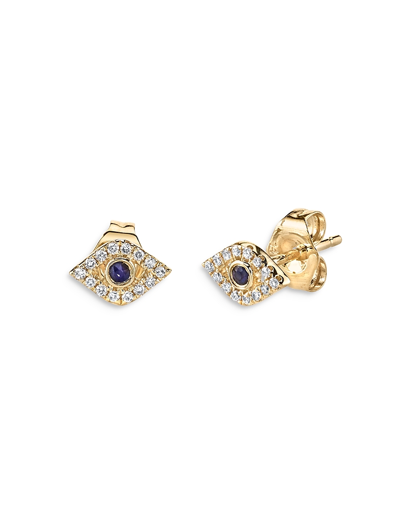 Sydney Evan 14k Yellow Gold Blue Sapphire & Diamond Evil Eye Stud Earrings In Blue/gold