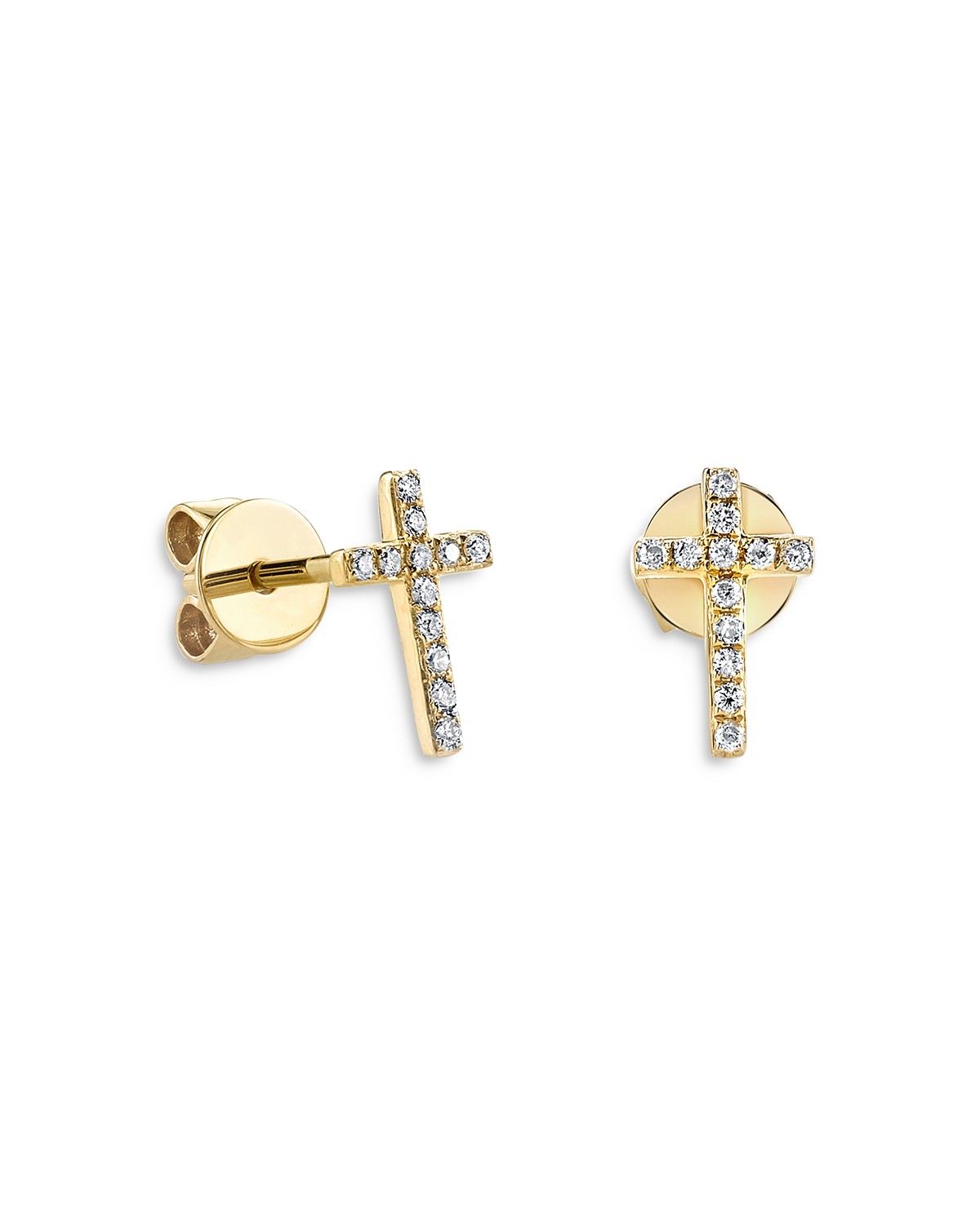 14K Yellow Gold Diamond Mini Cross Stud Earrings