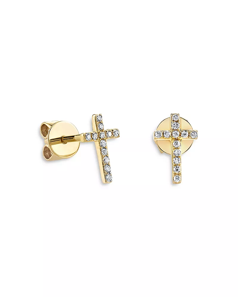 Sydney Evan 14K Yellow Gold Diamond Mini Cross Stud Earrings