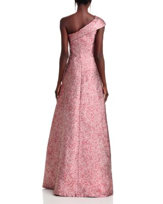 Jacquard One Shoulder Ruffle Gown