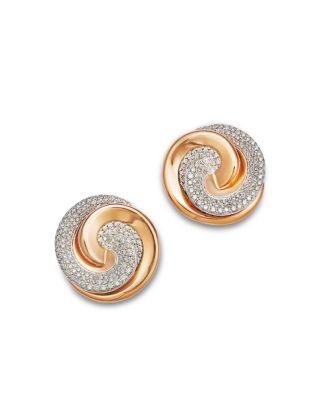 Roberto Coin 18K Rose & White Gold Diamond Classic Diamond Pave Swirl Button Earrings