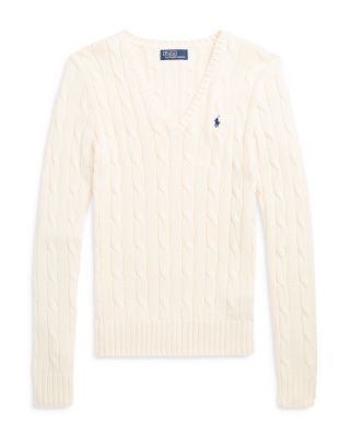 Lauren Ralph Lauren Women's Cable Knit Cotton V Neck Sweater