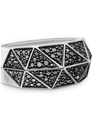 Men's Sterling Silver Faceted Black Diamond Pav&eacute; Ring