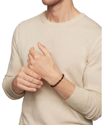 Men's Spiritual Beads Alternating Bracelet in Sterling Silver with Black Onyx and Tigers Eye, 6mm