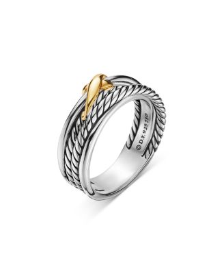 X Crossover Band Ring in Sterling Silver with 18K Yellow Gold, 6mm