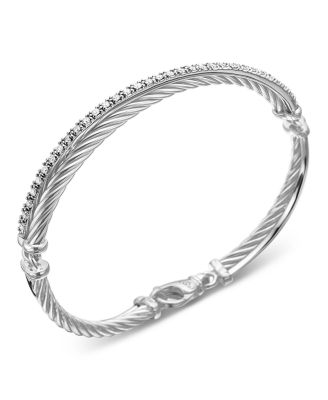 Sterling Silver Crossover Bracelet with Diamonds