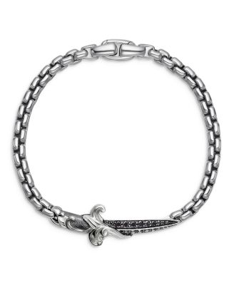 Men's Sterling Silver Waves Black Diamond Pav&eacute; Dagger Bracelet