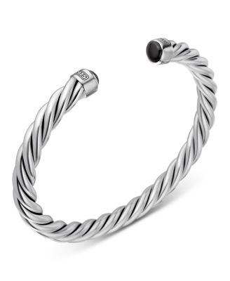 Men&#39;s Cable Classic Cuff Bracelet with Black Onyx, 6mm