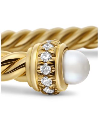 18K Yellow Gold Cablespira&reg; Bracelet with Cultured Freshwater Pearls & Diamonds
